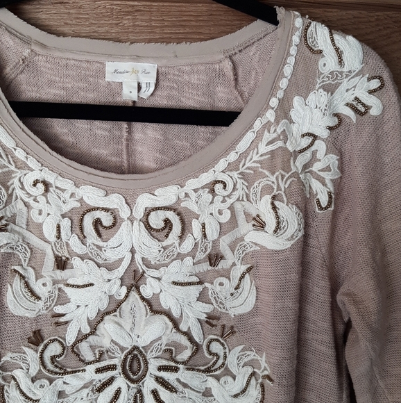 Meadow Rue Tan Sweater with Beading and Embroidery - Picture 4 of 5
